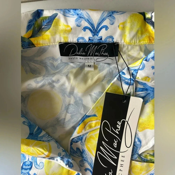 Dalia Macphee Satin Lemon Shorty Pajama Set Collared Medium 🍋 NWT!! - Picture 4 of 7